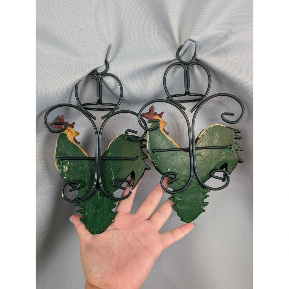 Rustic Rooster Wall Sconce Pair OS Multicolor Excellent Country chic Grannycore